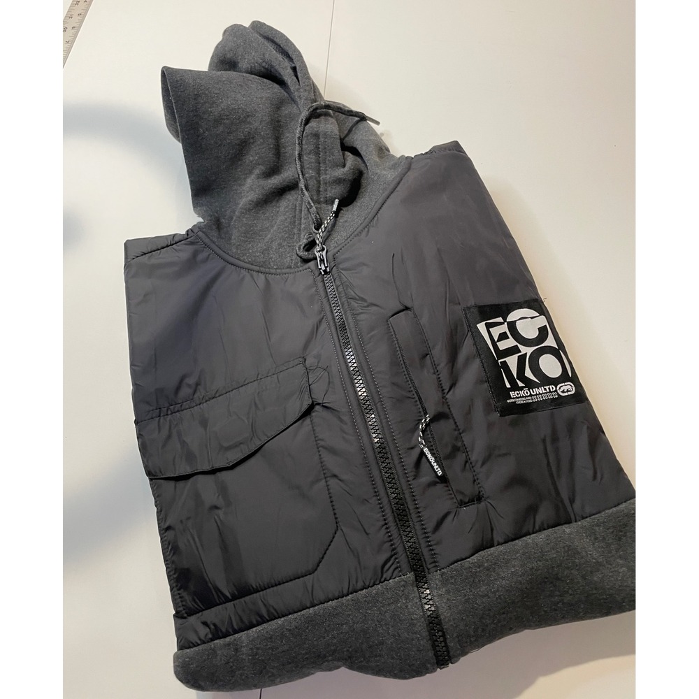 Ecko Unltd Mens Hybrid Full Zip Hoodie Jacket Charcoal Heather XL EO34H1160